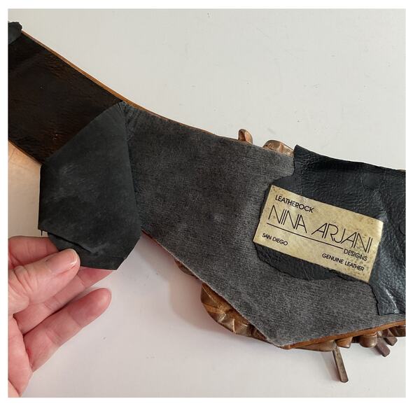 80s Nina Arjani Medium Leatherock Belt Black Blue Gold Leather - Picture 5 of 8